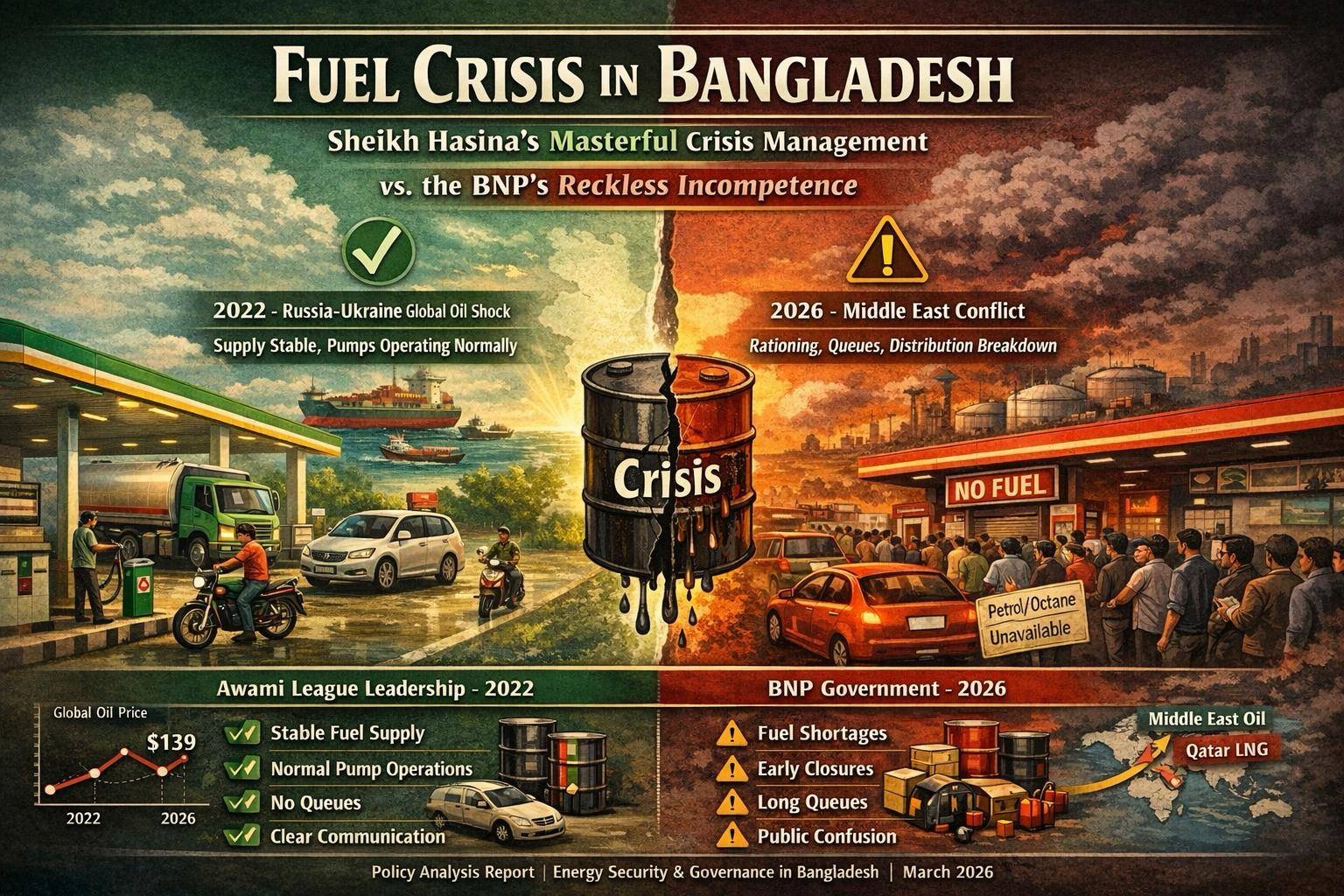 Fuel Crisis in Bangladesh Sheikh Hasina’s Masterful Crisis Management vs. the BNP’s Reckless Incompetence